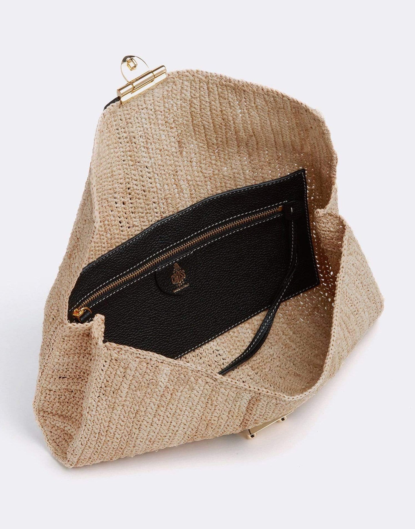 MARK CROSS-Sylvette Raffia & Leather Clutch-NAT/BLK
