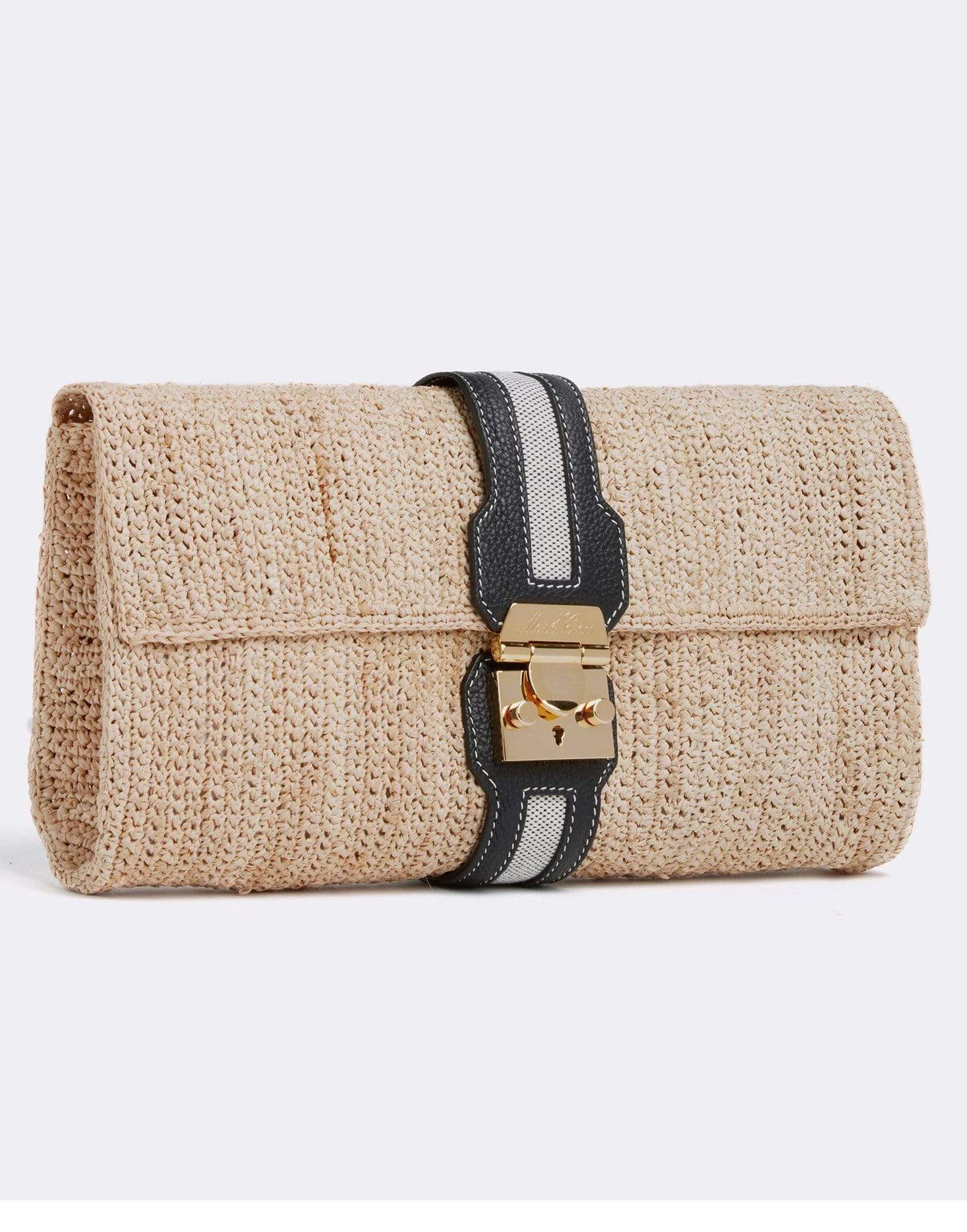 MARK CROSS-Sylvette Raffia & Leather Clutch-NAT/BLK