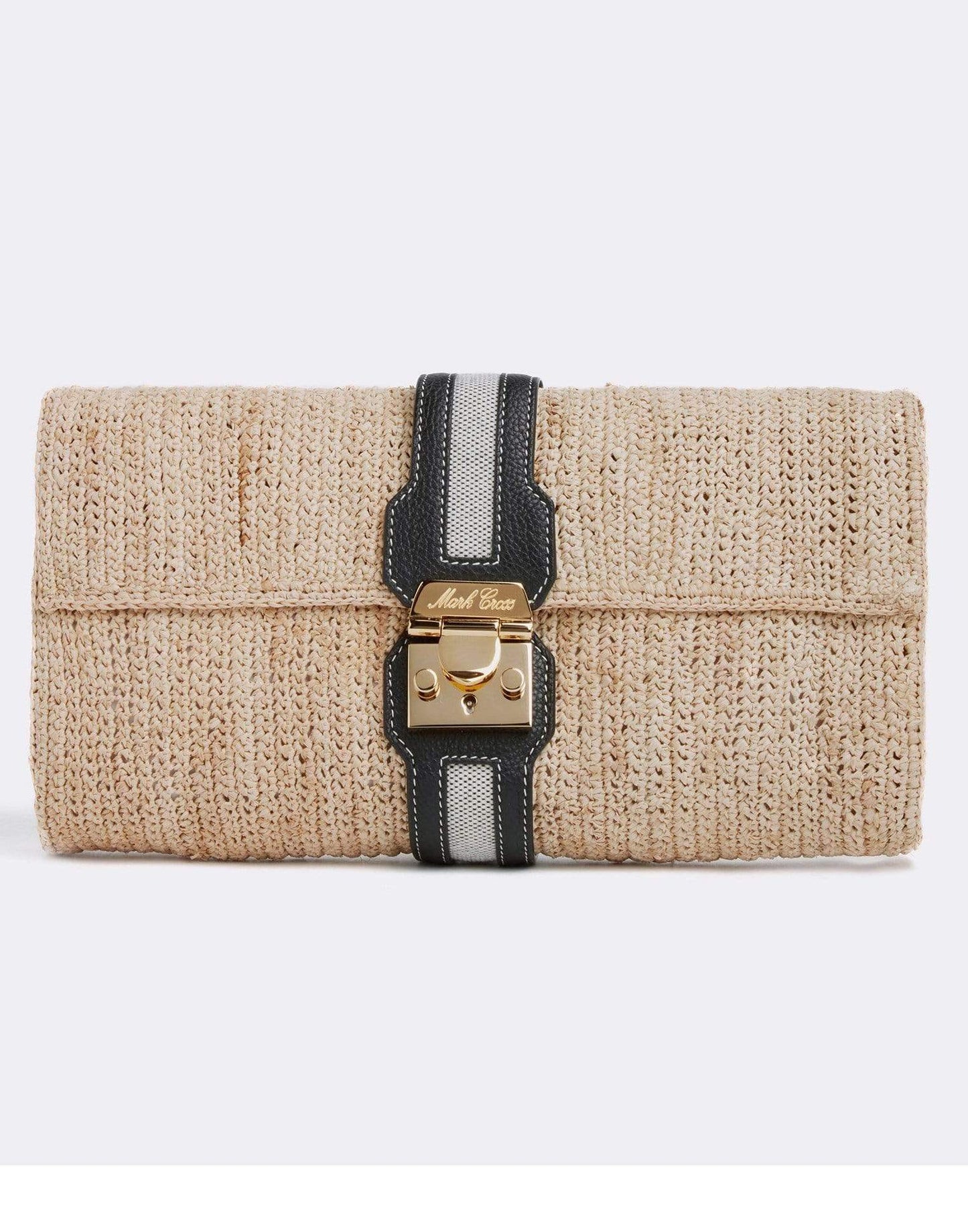 MARK CROSS-Sylvette Raffia & Leather Clutch-NAT/BLK