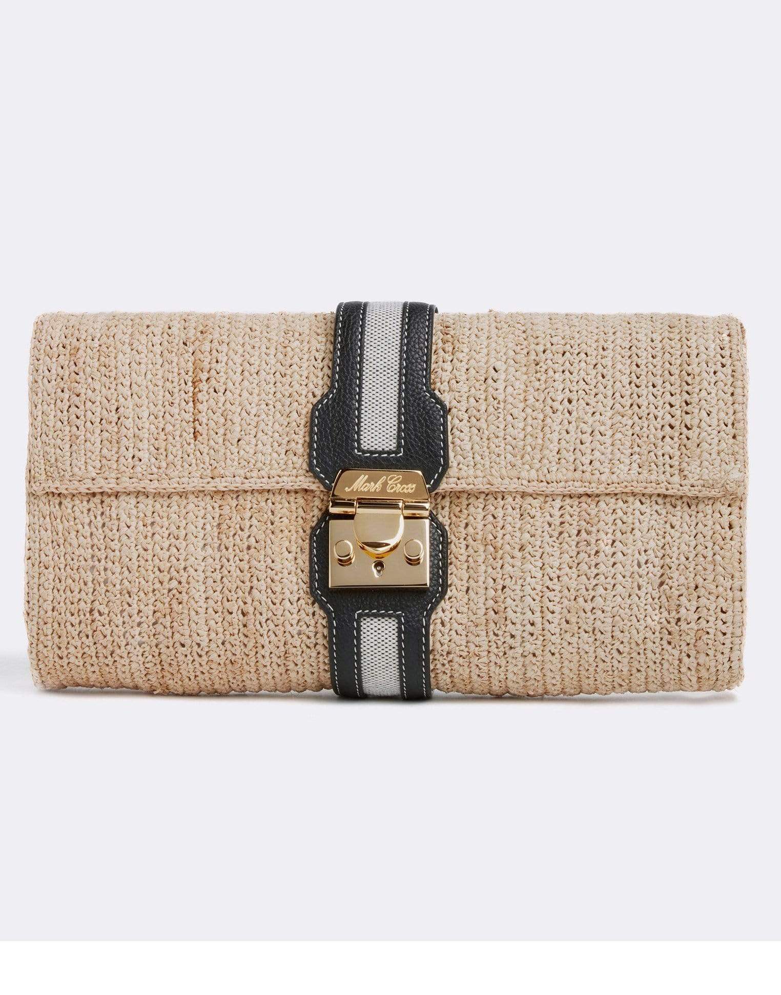 MARK CROSS-Sylvette Raffia & Leather Clutch-NAT/BLK