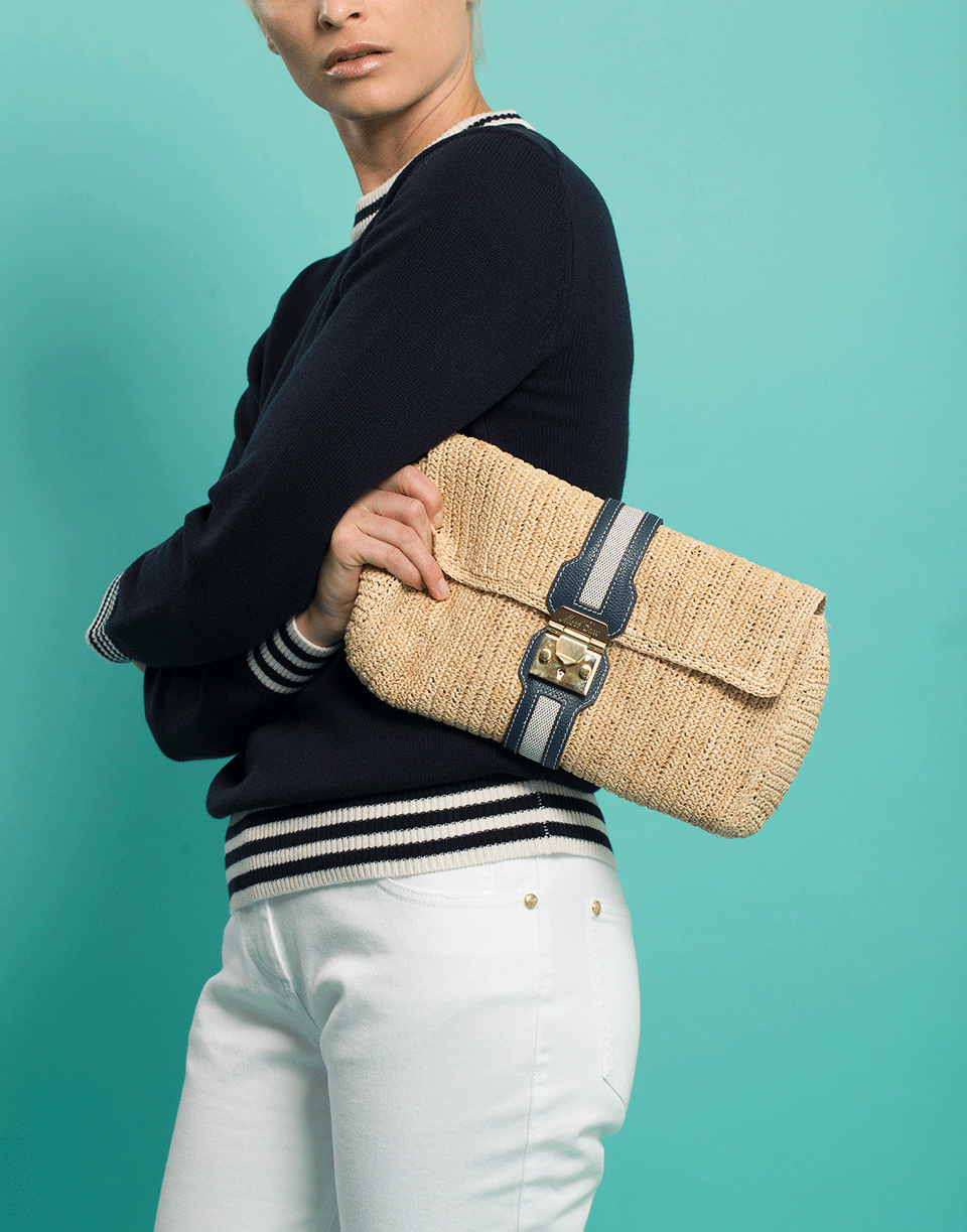 MARK CROSS-Sylvette Clutch-NAT/NVY