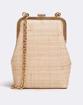 MARK CROSS-Susanna Crossbody Raffia & Leather Frame Pouch Bag-LUGGAGE