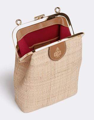 MARK CROSS-Susanna Crossbody Raffia & Leather Frame Pouch Bag-LUGGAGE