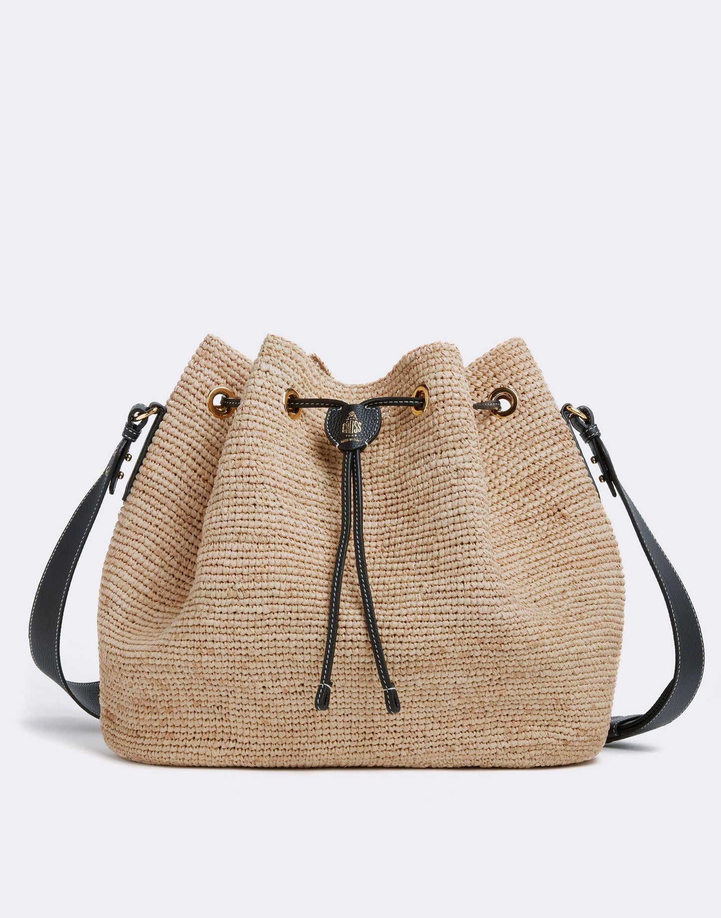 MARK CROSS-Joni Raffia & Leather Bucket Bag - Tumbled Grain Black-NAT/BLK