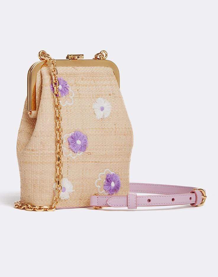 MARK CROSS-Embellished Susanna Crossbody Leather Frame Pouch Bag-NAT/LIL