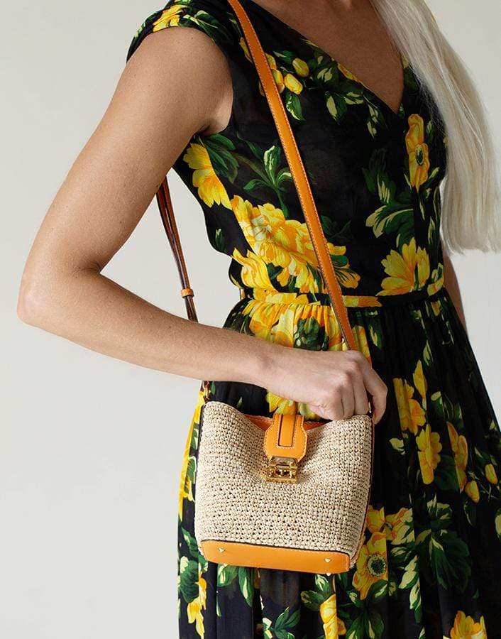 MARK CROSS-Orange Mini Murphy Raffia Bag-ORANGE