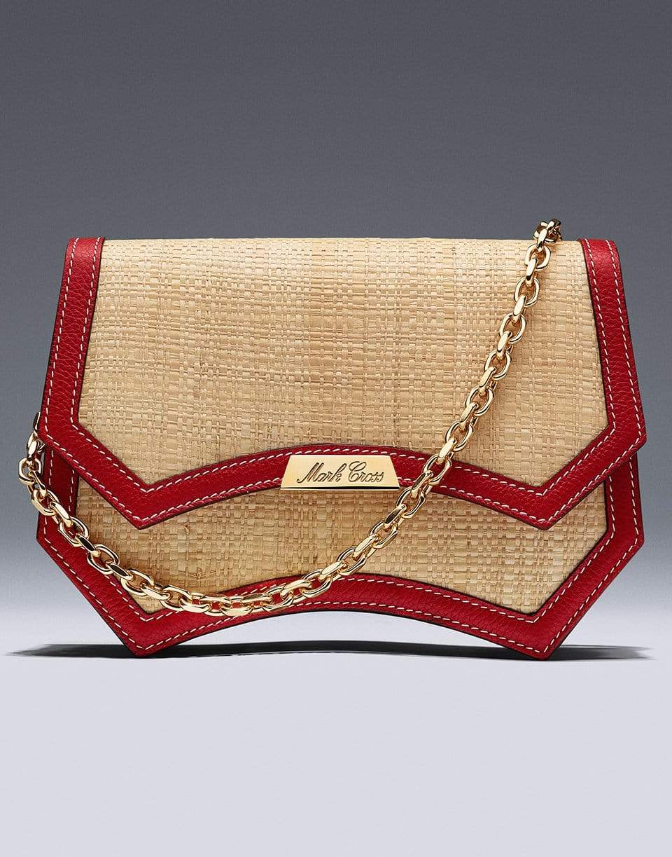 MARK CROSS-Madeline Evening Raffia and Leather Clutch-RED