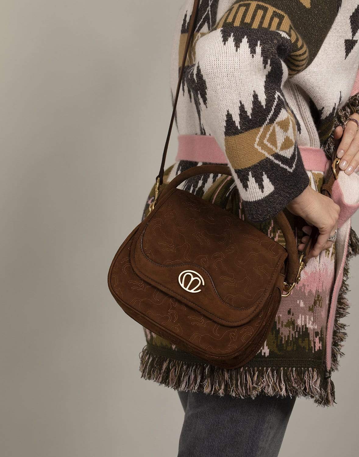 MARK CROSS-Christy Small Suede Bag-ACORN