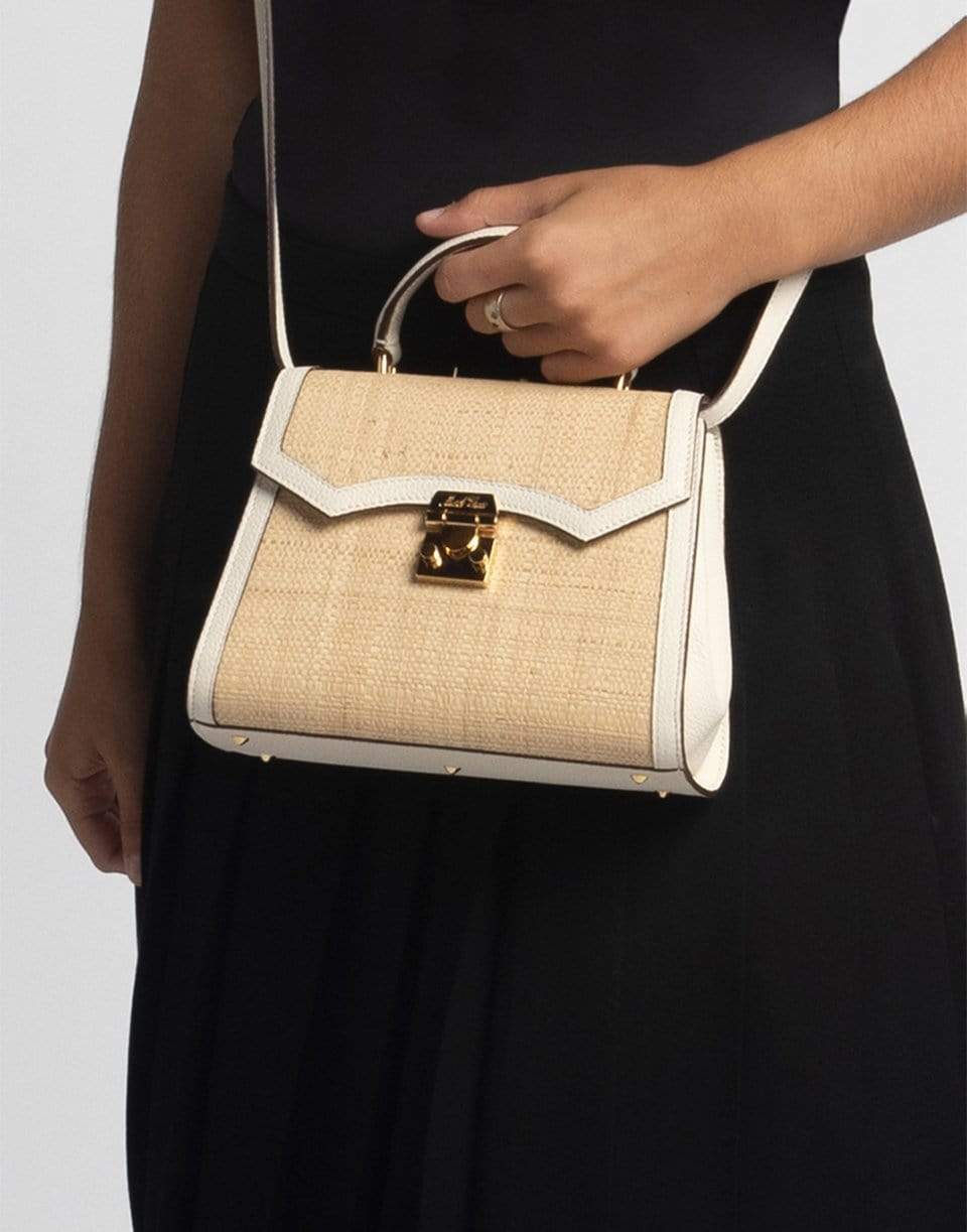 MARK CROSS-Madeline Mini Lady Raffia and Leather Top Handle Bag-BONE