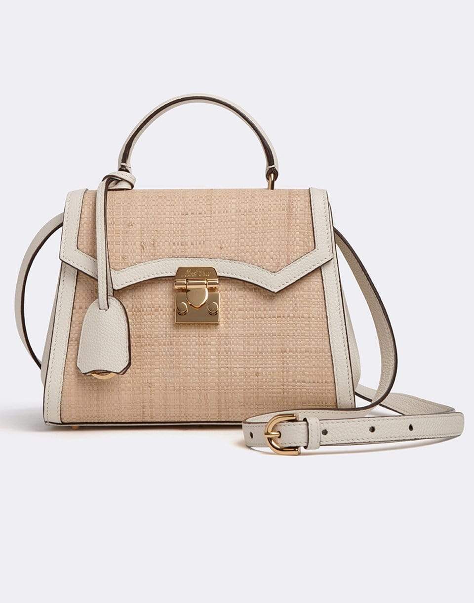 MARK CROSS-Madeline Mini Lady Raffia and Leather Top Handle Bag-BONE