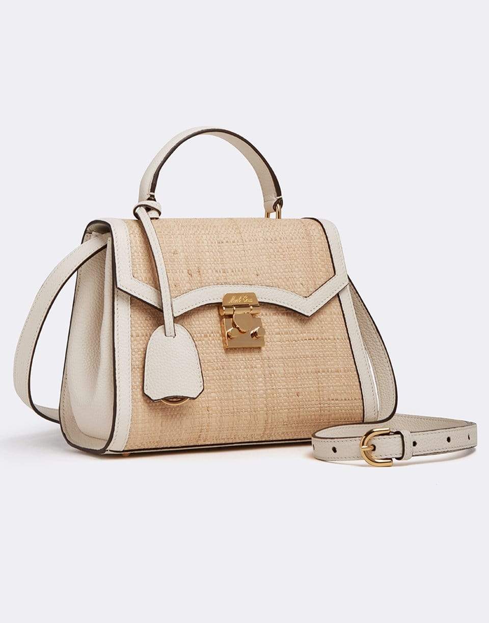 MARK CROSS-Madeline Mini Lady Raffia and Leather Top Handle Bag-BONE