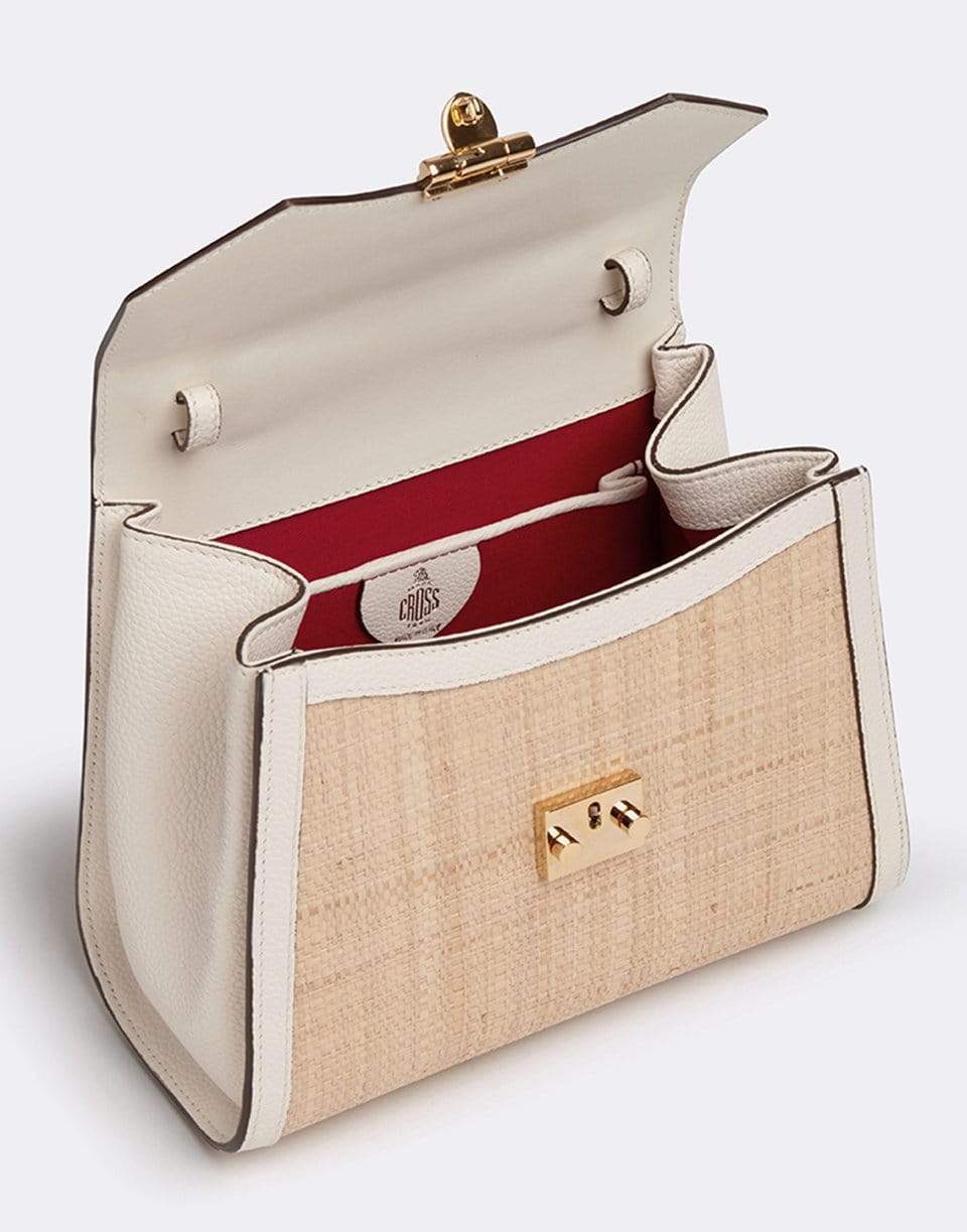 MARK CROSS-Madeline Mini Lady Raffia and Leather Top Handle Bag-BONE