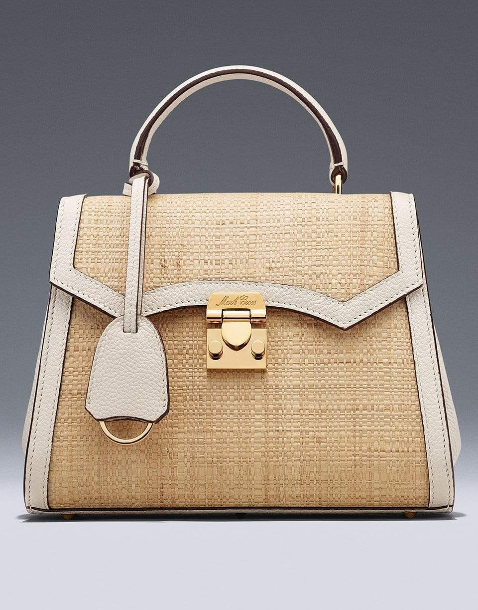 MARK CROSS-Madeline Mini Lady Raffia and Leather Top Handle Bag-BONE