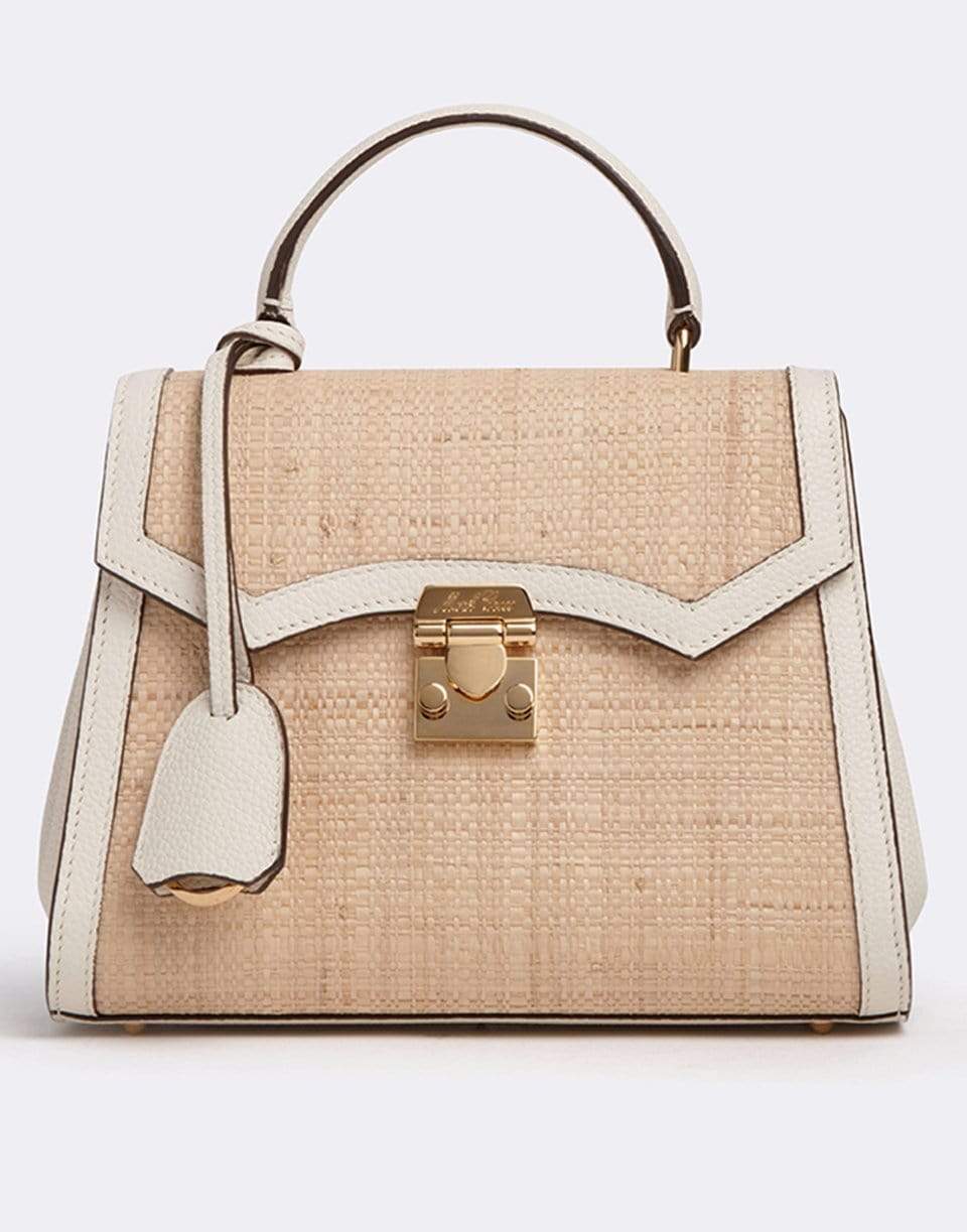 MARK CROSS-Madeline Mini Lady Raffia and Leather Top Handle Bag-BONE