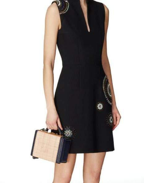 MARK CROSS-Grace Small Raffia & Leather Box Bag-MIDNIGHT