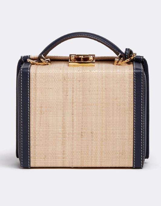 MARK CROSS-Grace Small Raffia & Leather Box Bag-MIDNIGHT