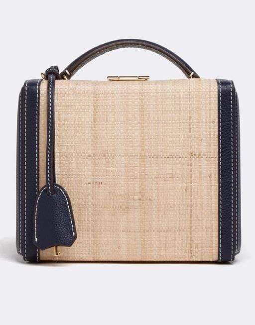 MARK CROSS-Grace Small Raffia & Leather Box Bag-MIDNIGHT