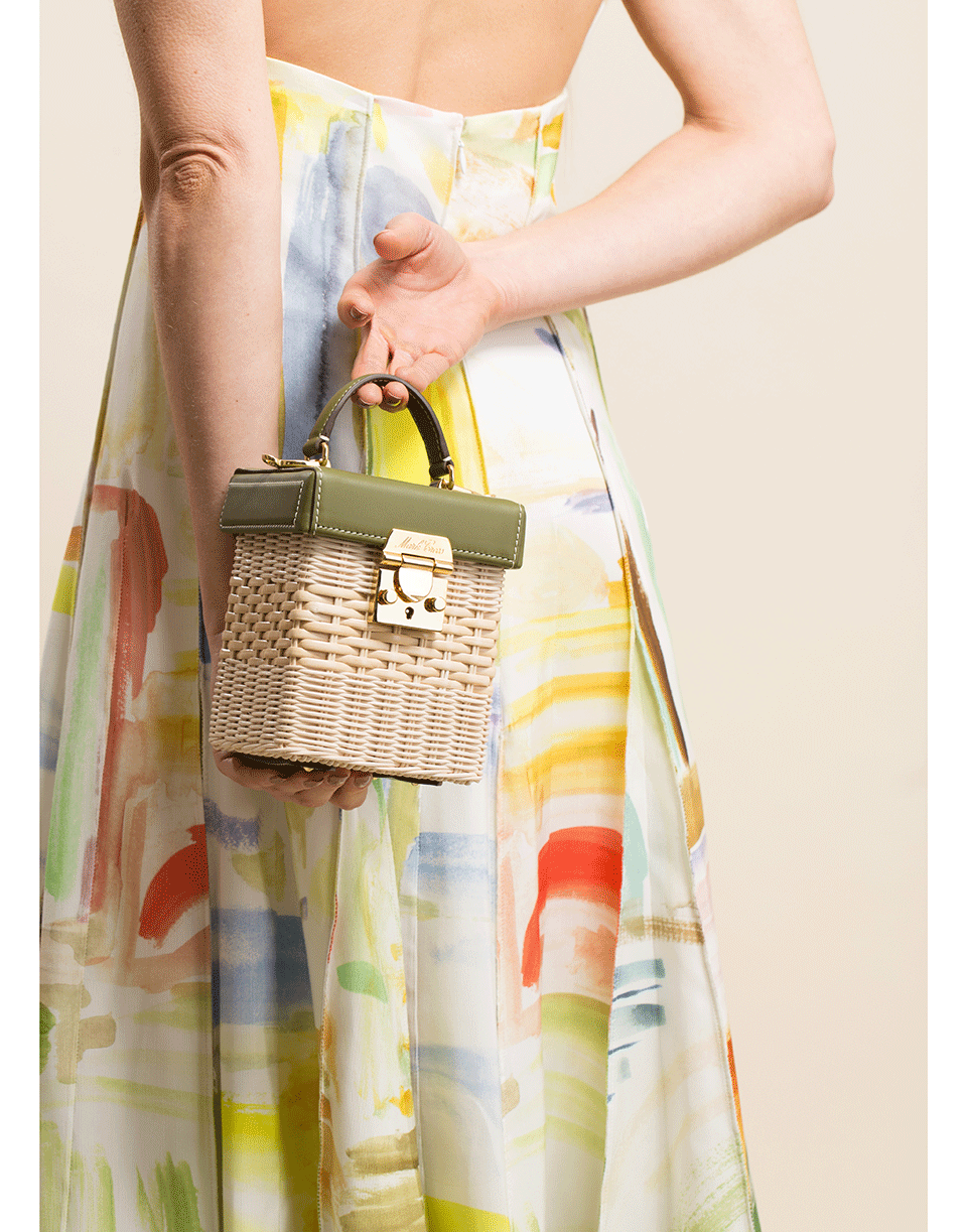 MARK CROSS-Avocado Grace Cube Rattan Bag-NAT/AVO