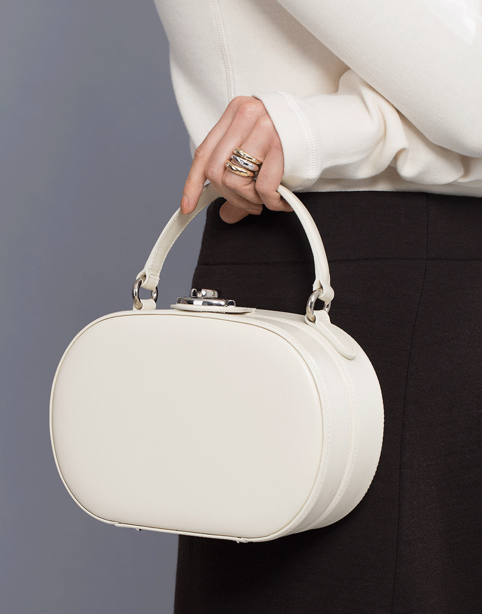 MARK CROSS-White Gianna Oval Box Bag-WHITE