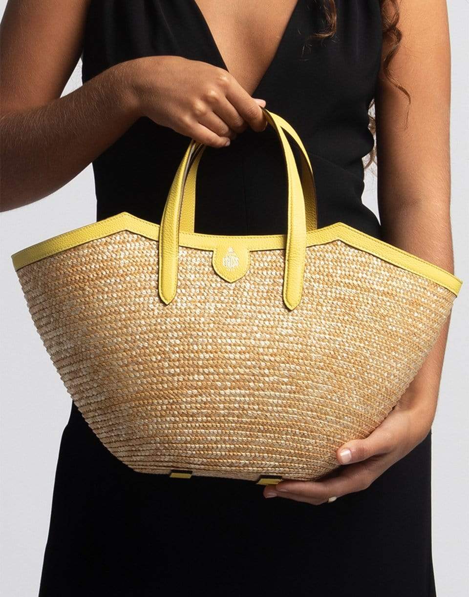 MARK CROSS-Madeline Straw and Leather Basket Bag-LEMON