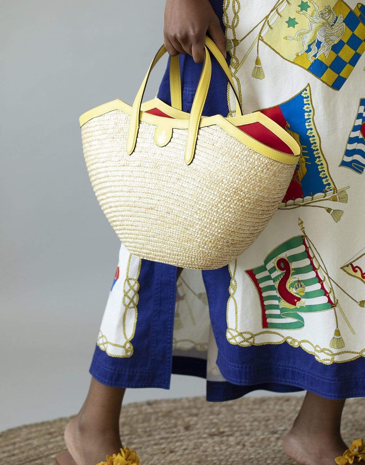 MARK CROSS-Madeline Straw and Leather Basket Bag-LEMON
