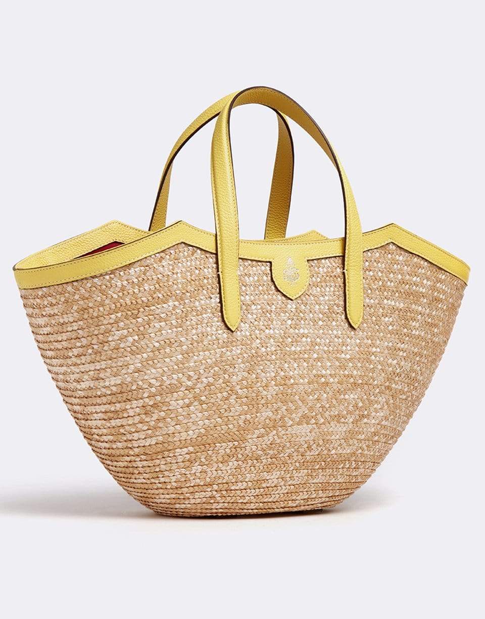 MARK CROSS-Madeline Straw and Leather Basket Bag-LEMON