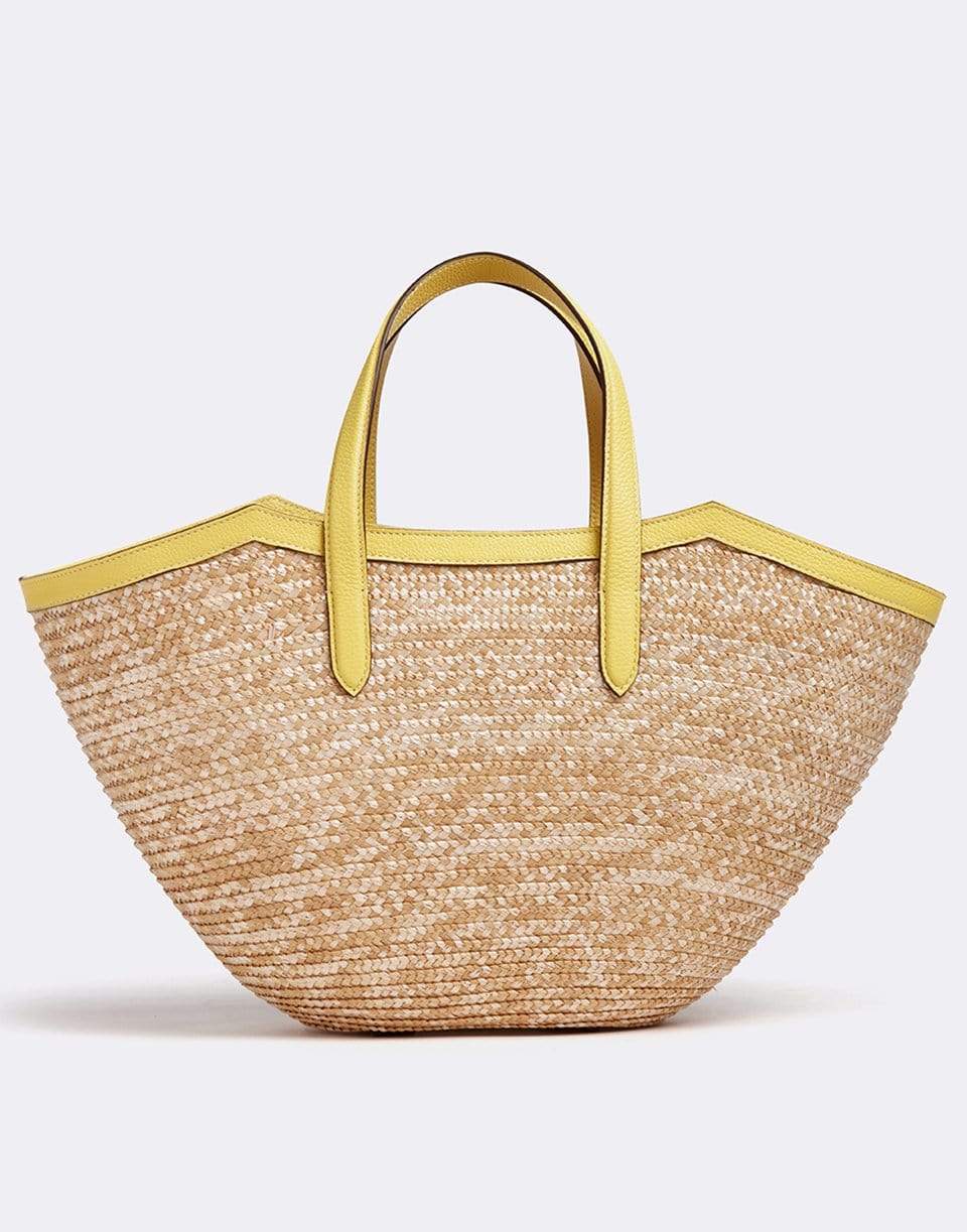 MARK CROSS-Madeline Straw and Leather Basket Bag-LEMON