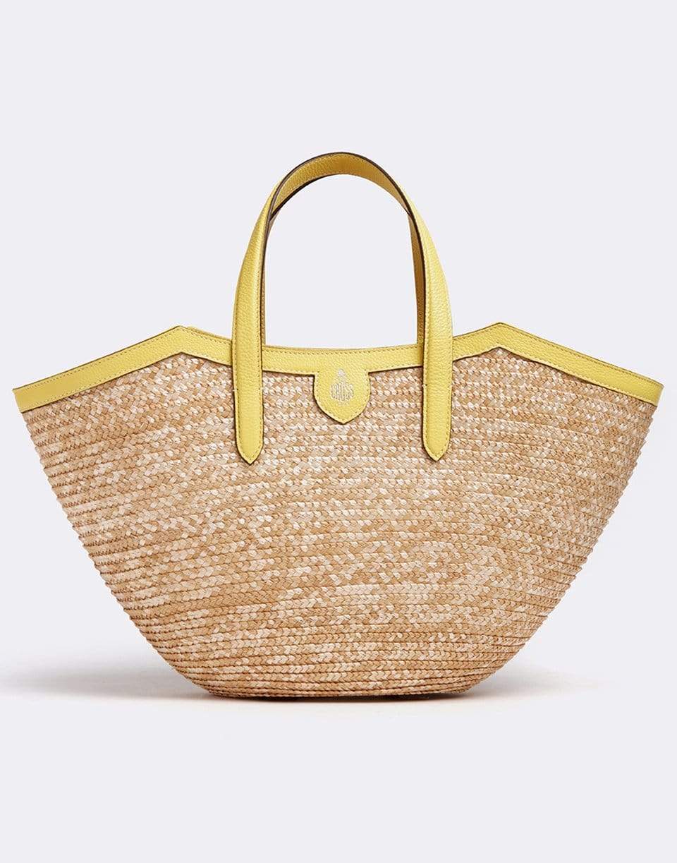 MARK CROSS-Madeline Straw and Leather Basket Bag-LEMON