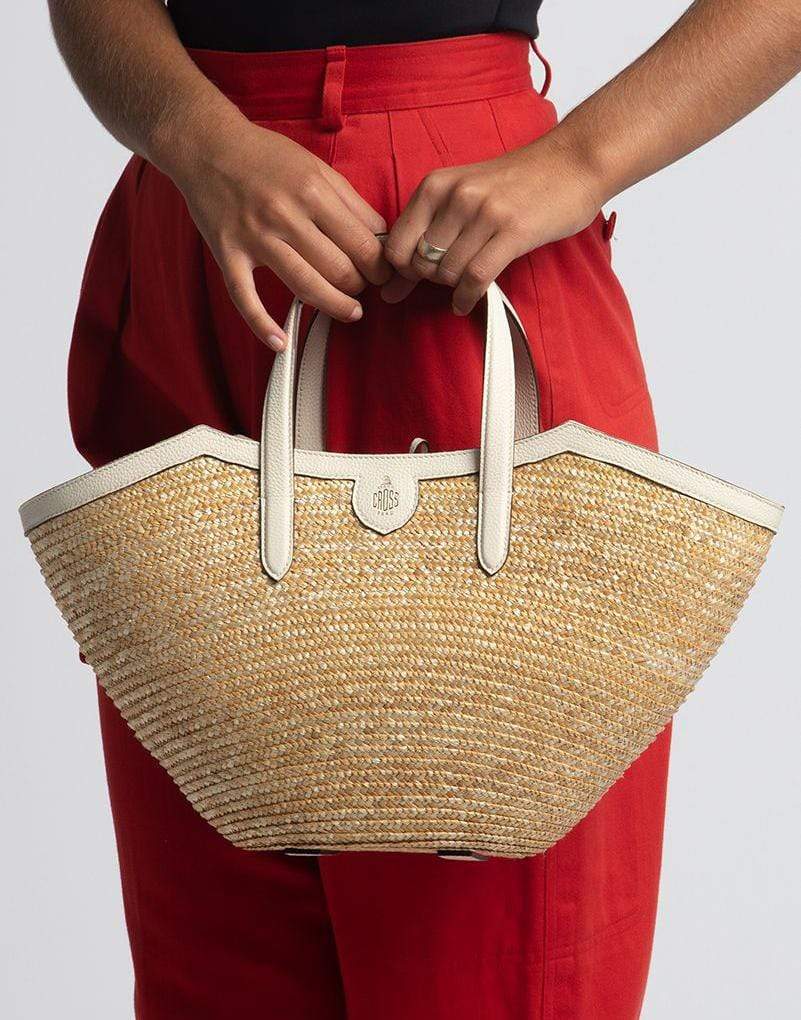 MARK CROSS-Madeline Straw & Leather Basket Bag - Bone-NAT/LUG
