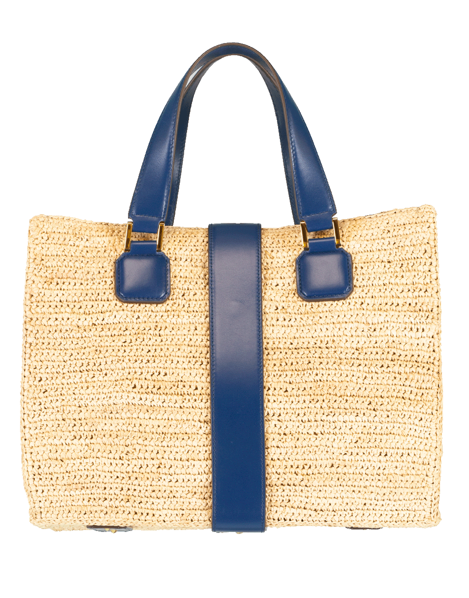 MARK CROSS-Riviera Raffia Medium Tote-NAT/NAVY