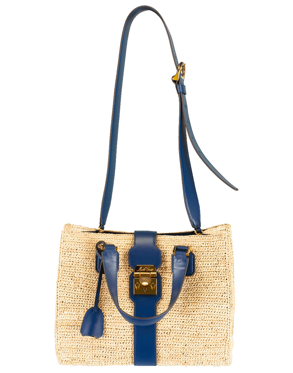 MARK CROSS-Riviera Raffia Medium Tote-NAT/NAVY