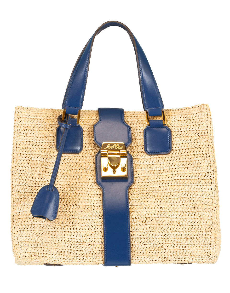 MARK CROSS-Riviera Raffia Medium Tote-NAT/NAVY