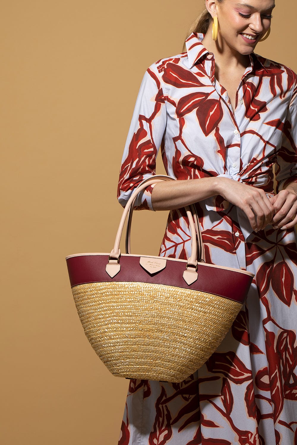 MARK CROSS-Wheatstraw Tote-NATURAL/BURGUNDY