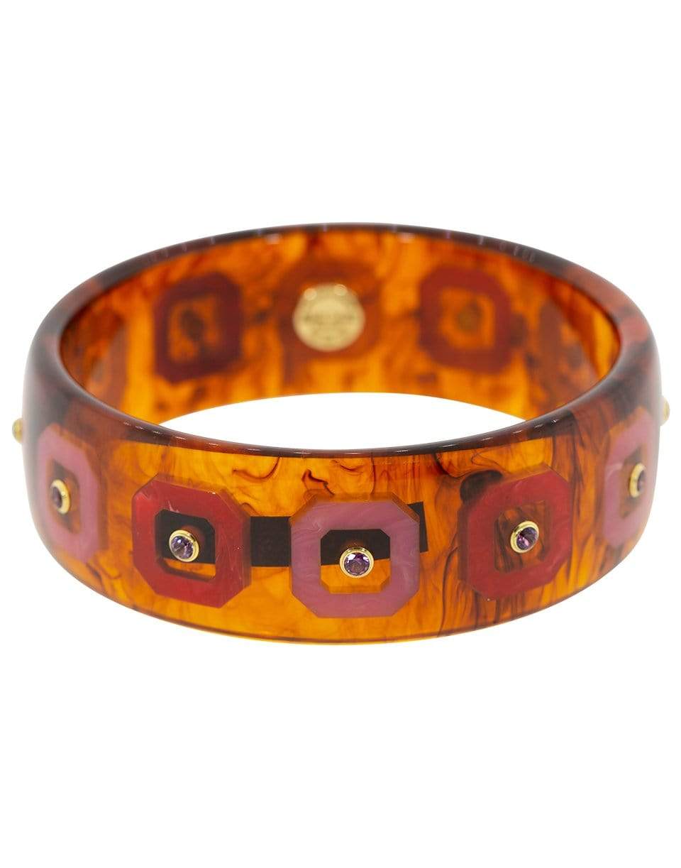 MARK DAVIS-Amethyst and Garnet Tortoise, Pink and Red Bakelite Bangle-YELLOW GOLD
