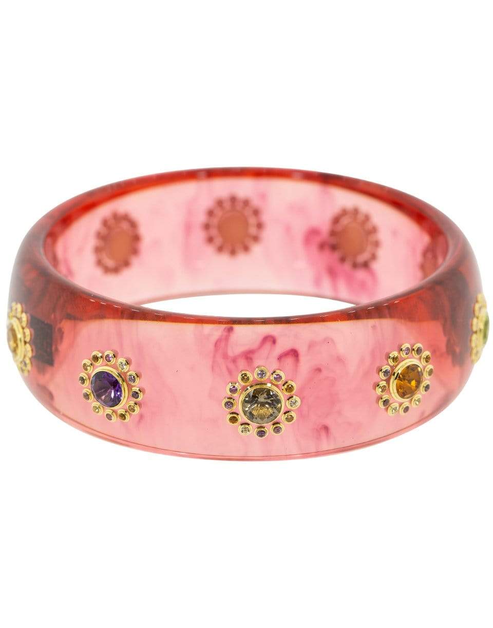 MARK DAVIS-Amethyst and Peridot Pink Bakelite Bangle-YELLOW GOLD