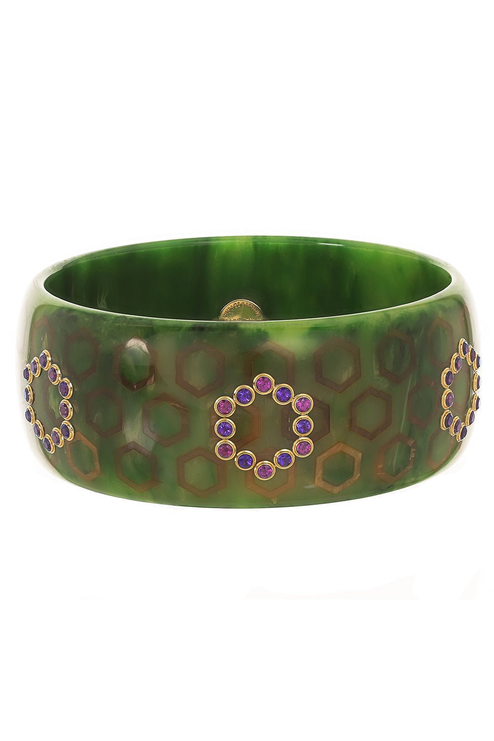 MARK DAVIS-Amethyst Green Bakelite Bangle Bracelet-YELLOW GOLD