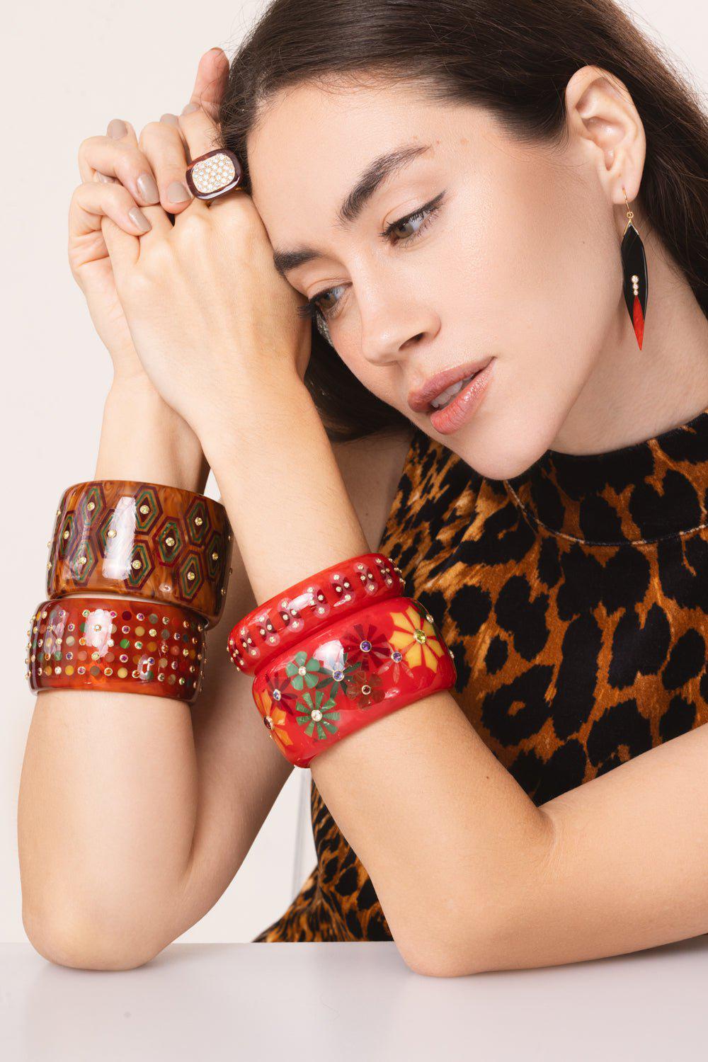 MARK DAVIS-Amethyst Ruby Citrine Orange Bakelite Bangle-YELLOW GOLD