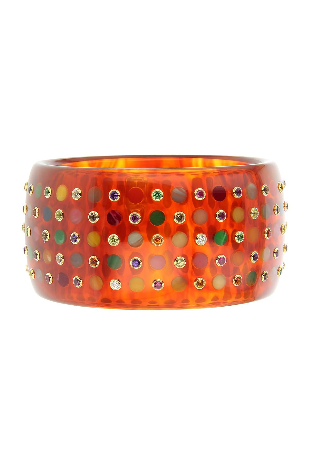 MARK DAVIS-Amethyst Ruby Citrine Orange Bakelite Bangle-YELLOW GOLD