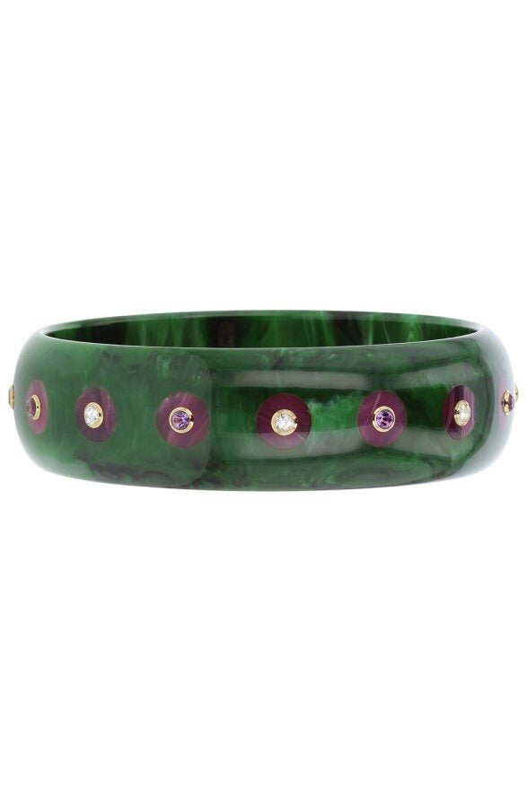 MARK DAVIS-Amethyst White Topaz Green Bakelite Bangle-YELLOW GOLD