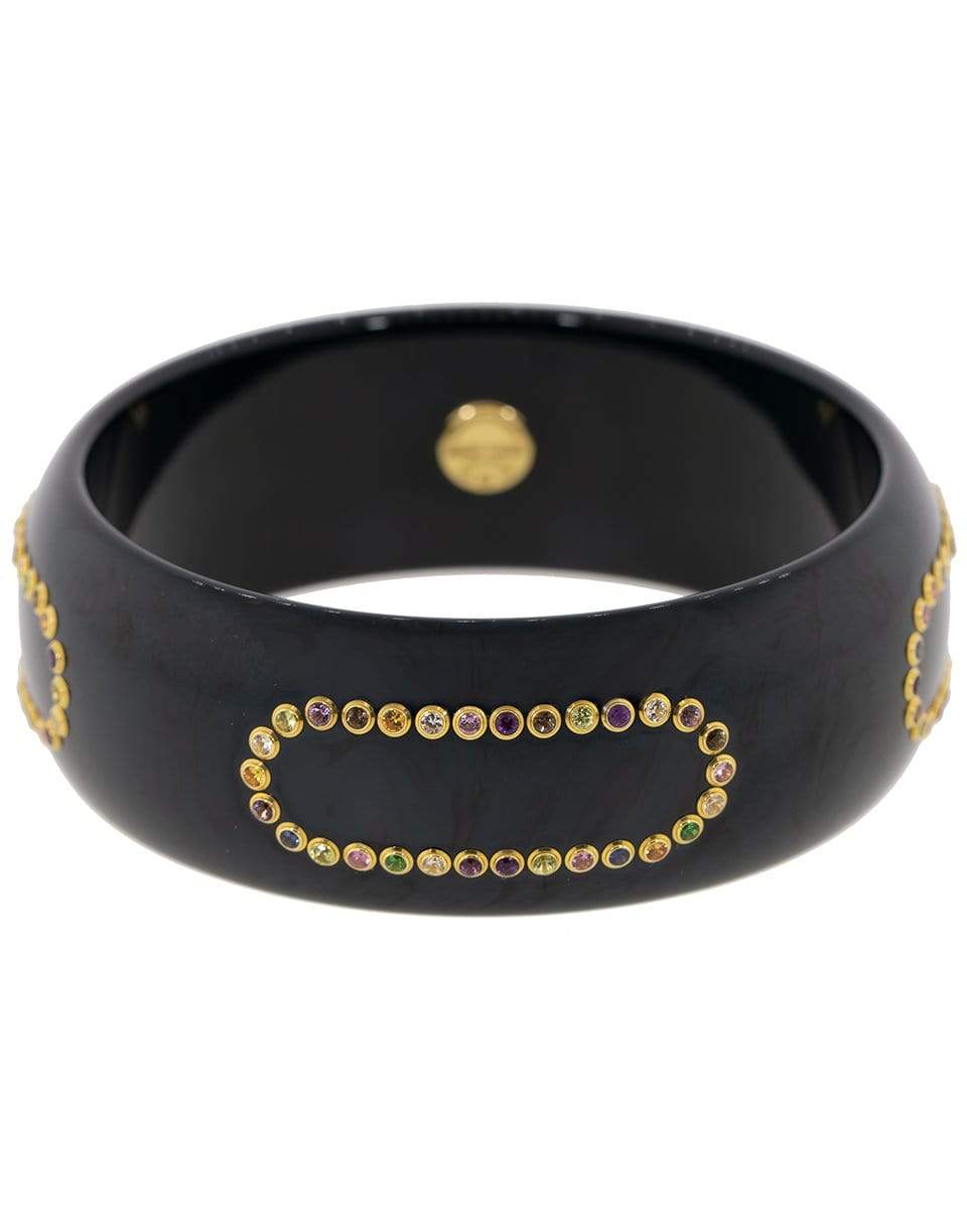 MARK DAVIS-Blue Multi Gem Bakelite Bracelet-YELLOW GOLD