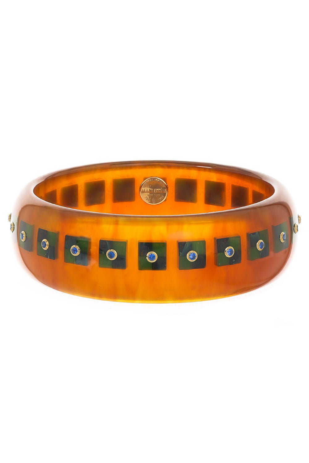 MARK DAVIS-Blue Sapphire Brown Bakelite Bangle-YELLOW GOLD