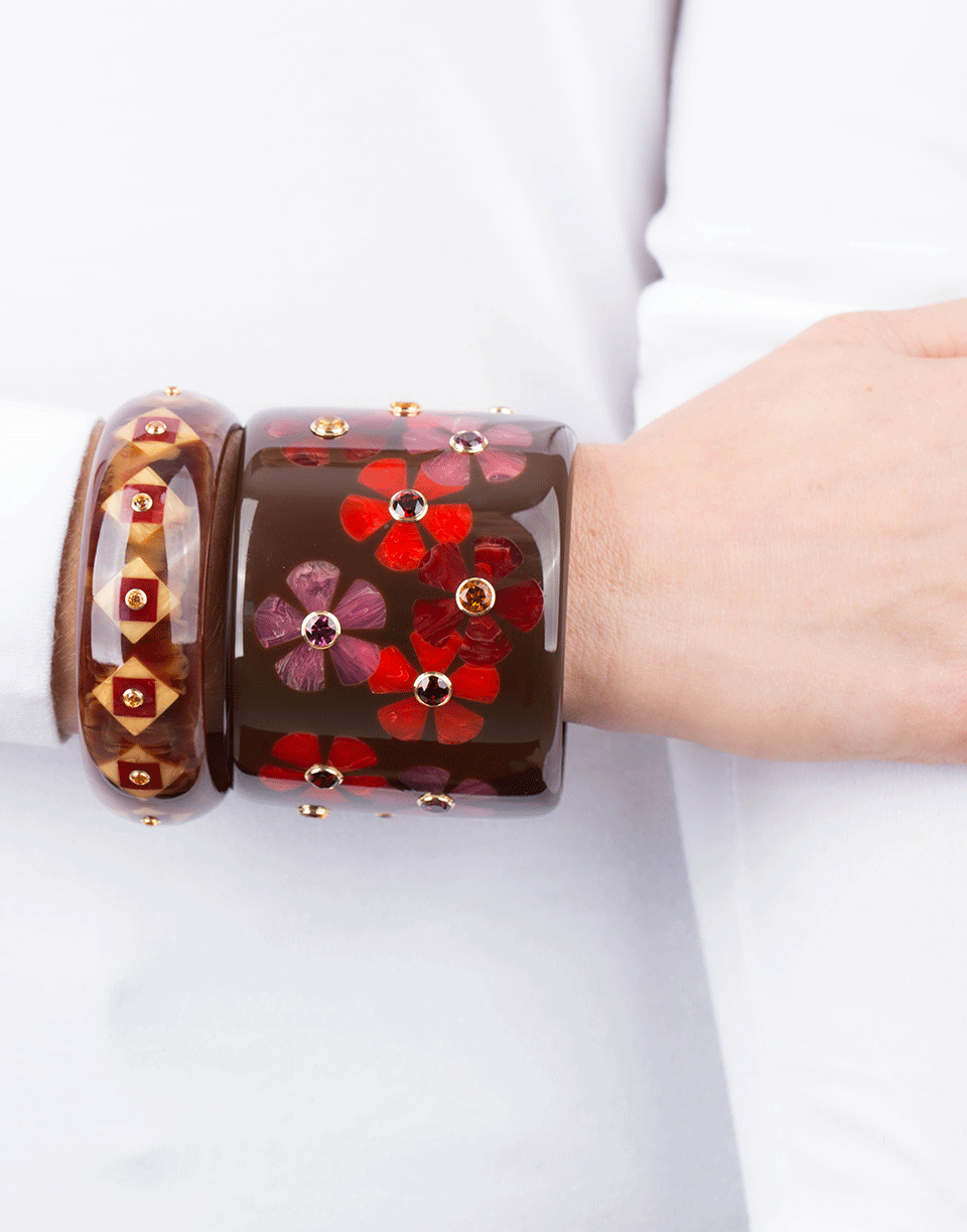 MARK DAVIS-Brown And Burgundy Bakelite Bangle-YELLOW GOLD