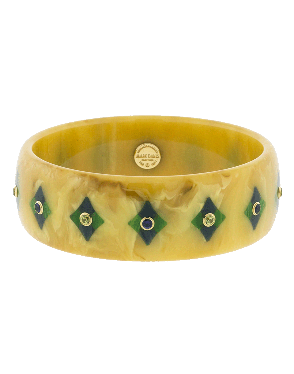 MARK DAVIS-Brown, Blue And Green Bakelite Bangle-YELLOW GOLD