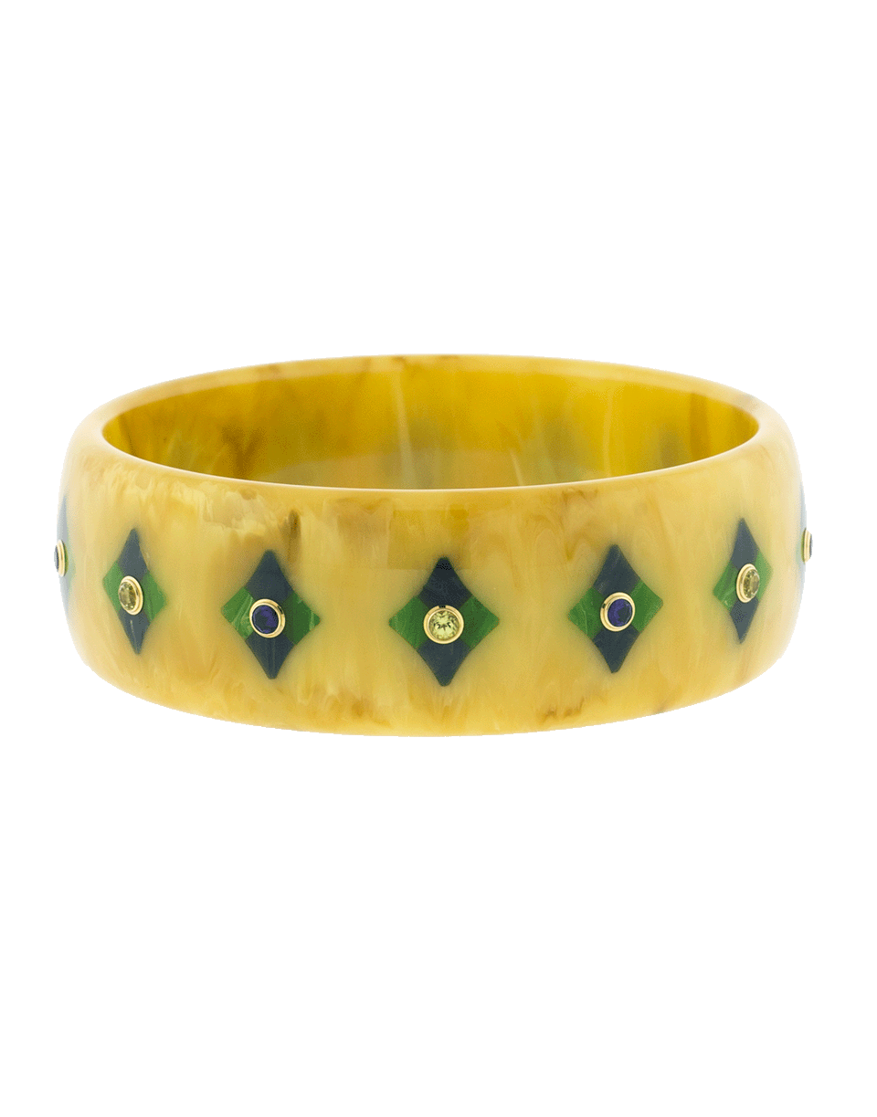 MARK DAVIS-Brown, Blue And Green Bakelite Bangle-YELLOW GOLD