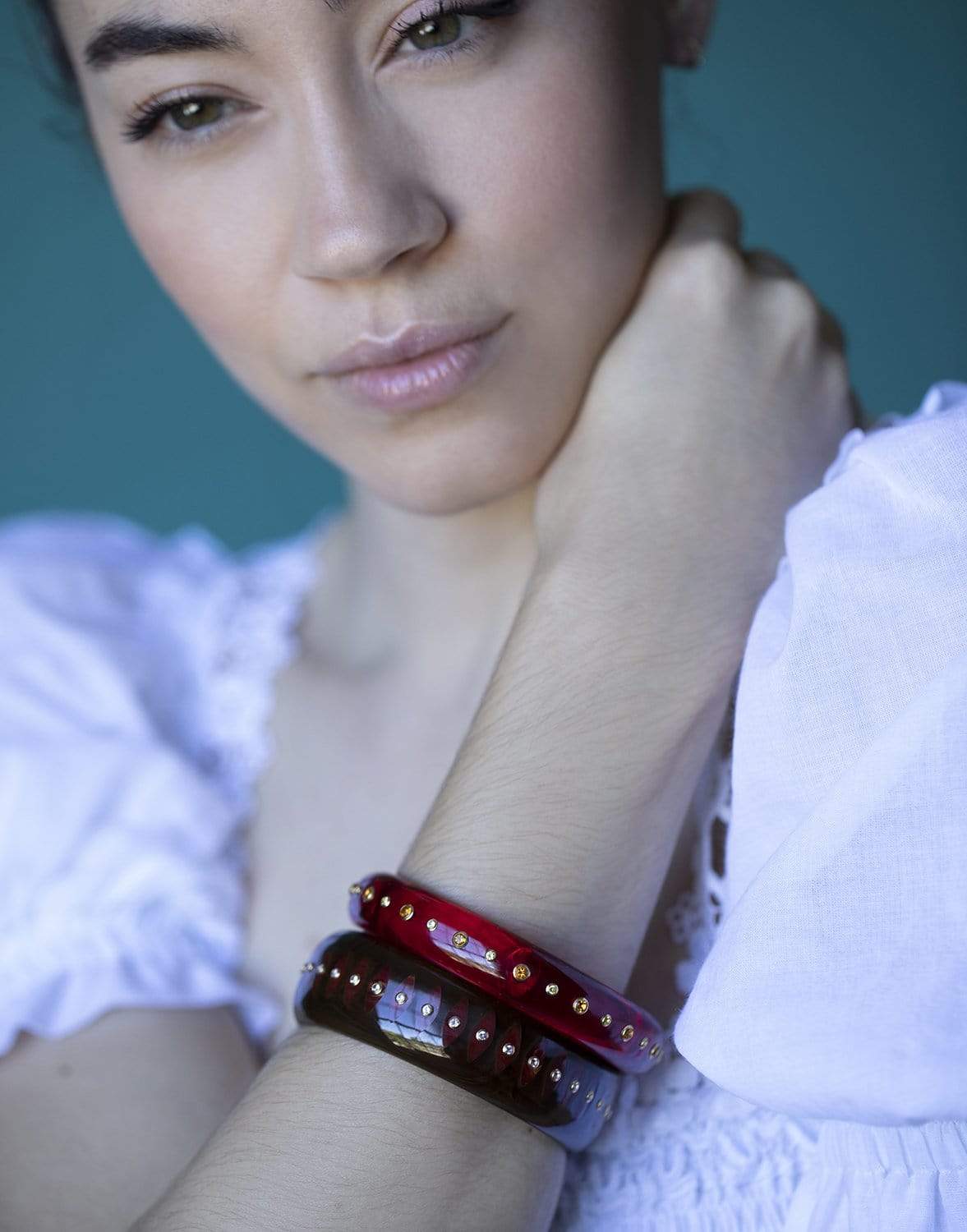 MARK DAVIS-Burgundy and Brown Bakelite Bangle-YELLOW GOLD