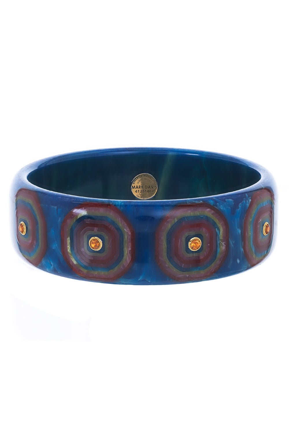 MARK DAVIS-Citrine Blue Red Bakelite Bangle-YELLOW GOLD