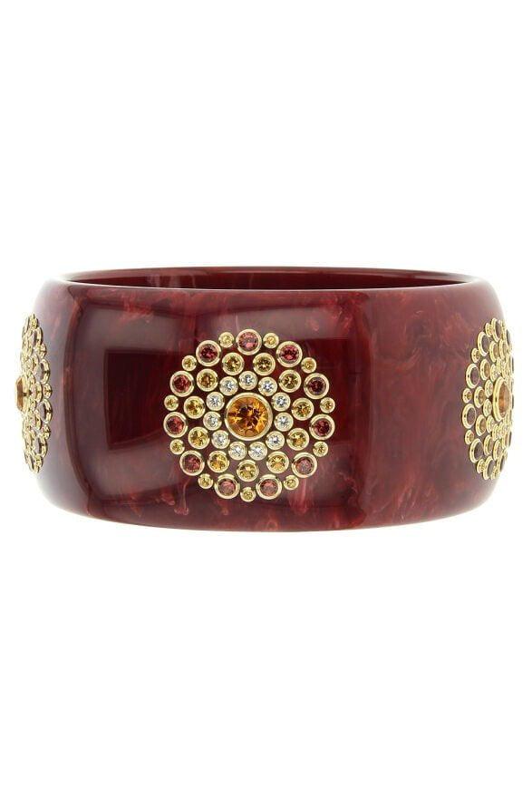 MARK DAVIS-Citrine Burgundy Bakelite Bangle-YELLOW GOLD