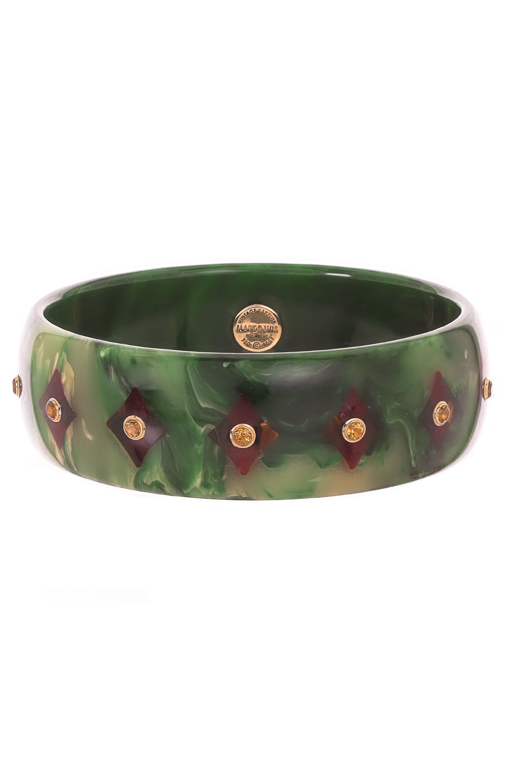 MARK DAVIS-Citrine Green Burgundy Bakelite Bangle-YELLOW GOLD