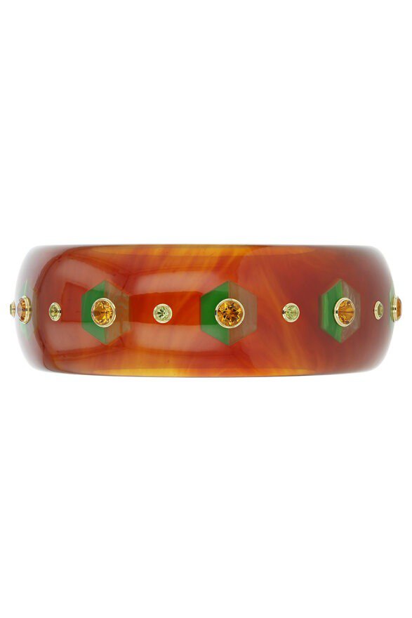 MARK DAVIS-Citrine Peridot Tortoise Bakelite Bangle-YELLOW GOLD