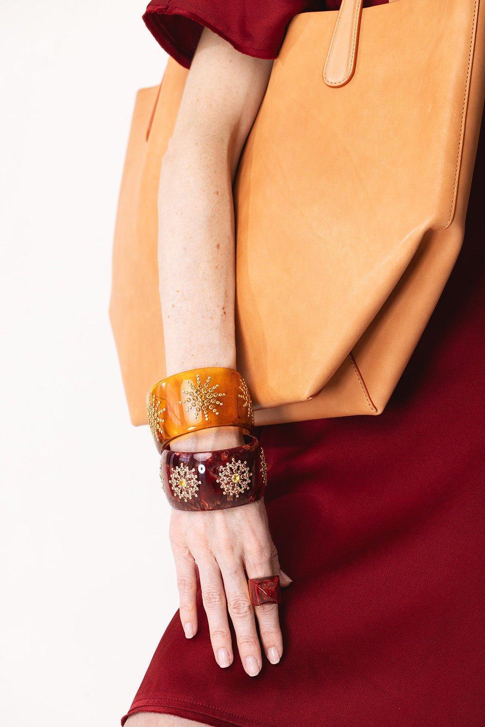 MARK DAVIS-Diamond Citrine Tortoise Bakelite Bangle-YELLOW GOLD